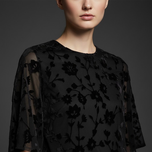 Velvet Floral Devore Jersey Fabric – Luxe Blend with Sheer Burnout Effect
