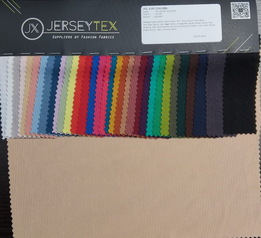 Stretch 2*1 Rib Jersey In Polyester Blend Fabric - Jerseytexuk