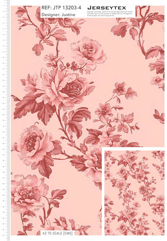SILKY CHIFFON FLORAL FABRIC – VINTAGE ROSE PINK BASE - JTP 13203-4