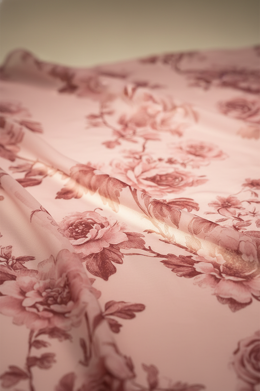 SILKY CHIFFON FLORAL FABRIC – VINTAGE ROSE PINK BASE - JTP 13203-4